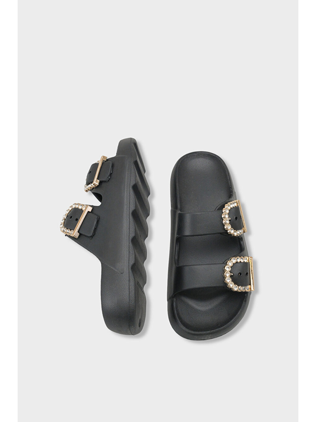 Siyah Della Eva Çift Tokalı Kadın Terlik-4