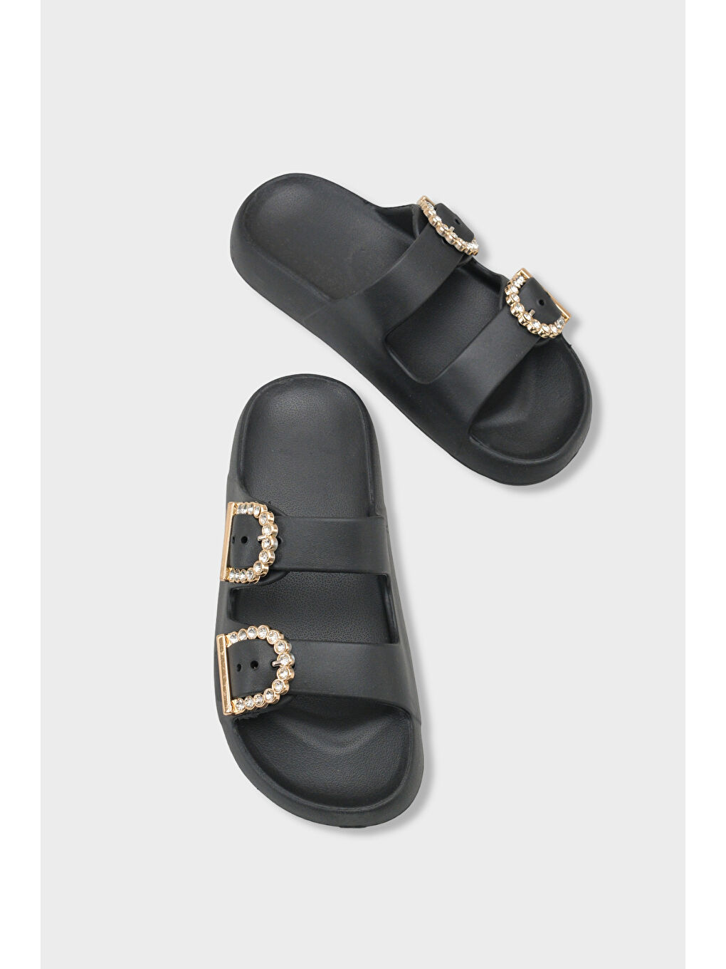 Siyah Della Eva Çift Tokalı Kadın Terlik-5