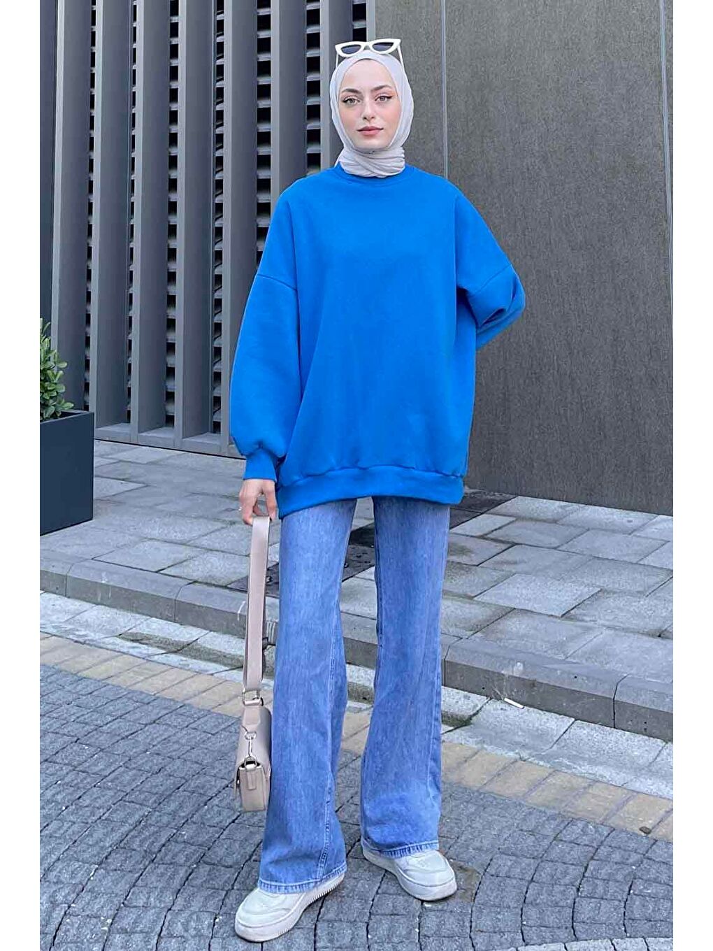 Jasmin Bisiklet Yaka Oversize Sweat Mavi