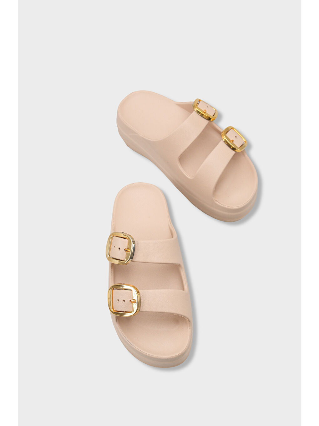 Bej Nicki Eva Çift Tokalı Dolgu Tabanlı Kadın Terlik-5