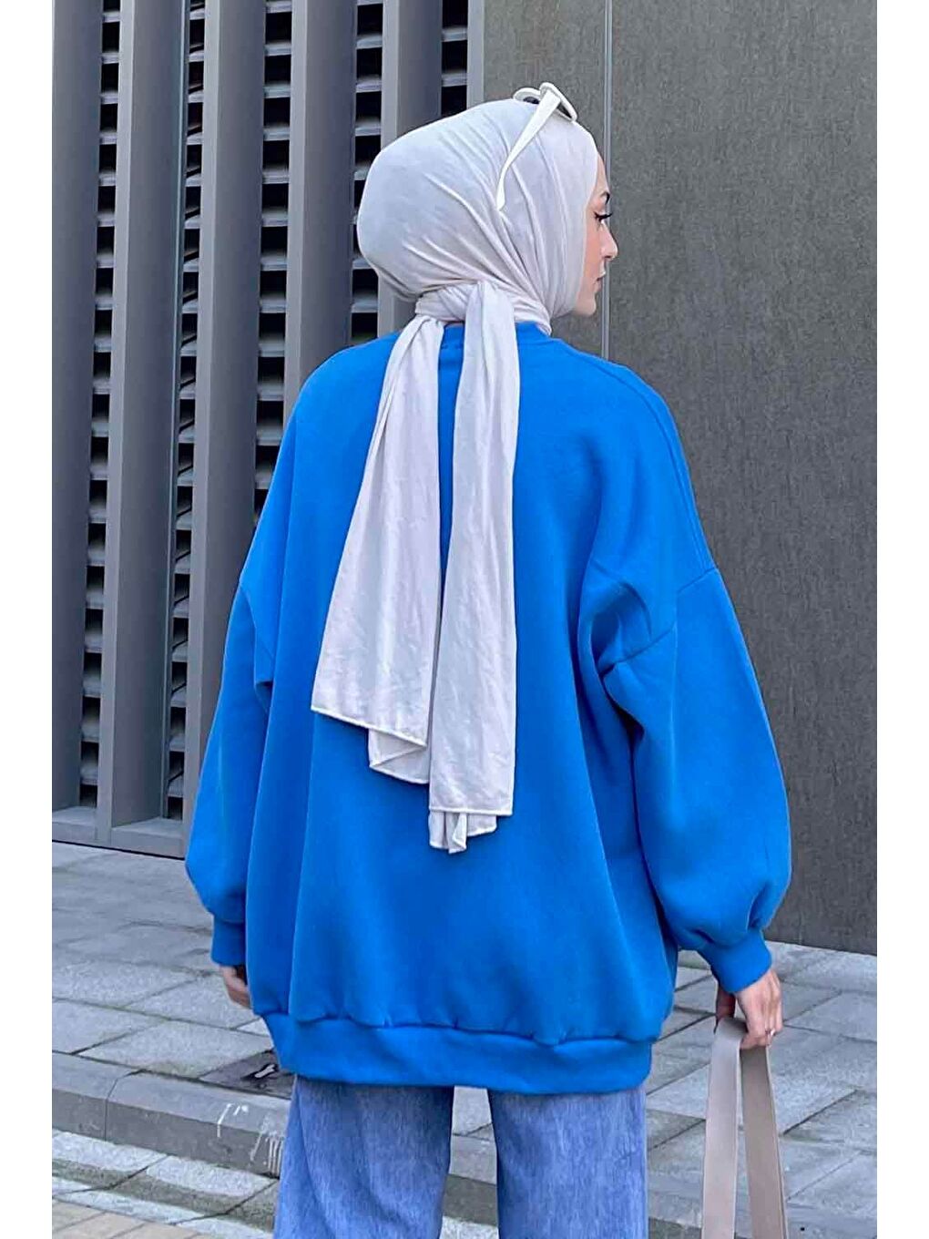 Jasmin Bisiklet Yaka Oversize Sweat Mavi-3