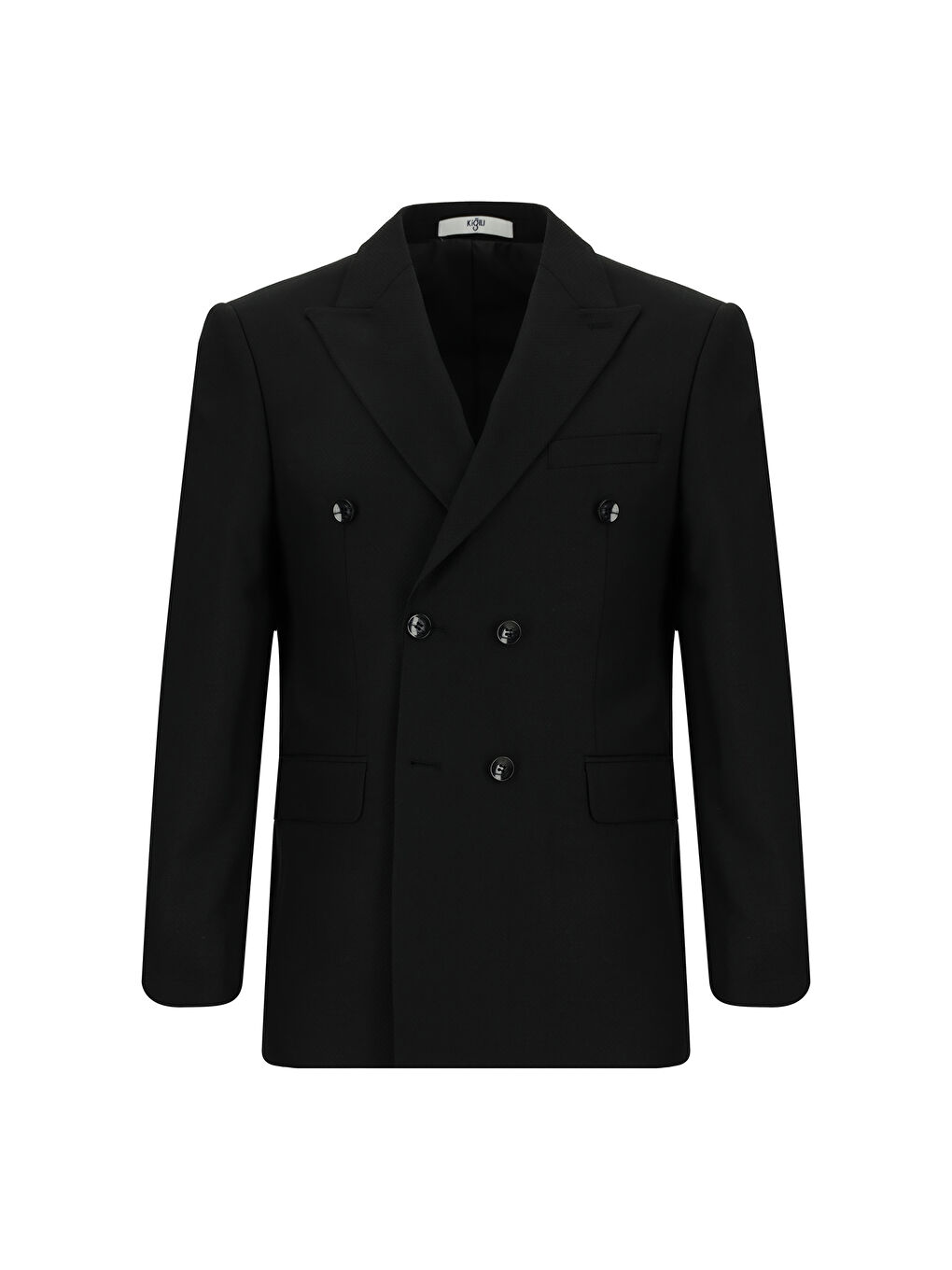 Siyah Slim Fit Dar Kesim Desenli Kruvaze Takım Elbise-1