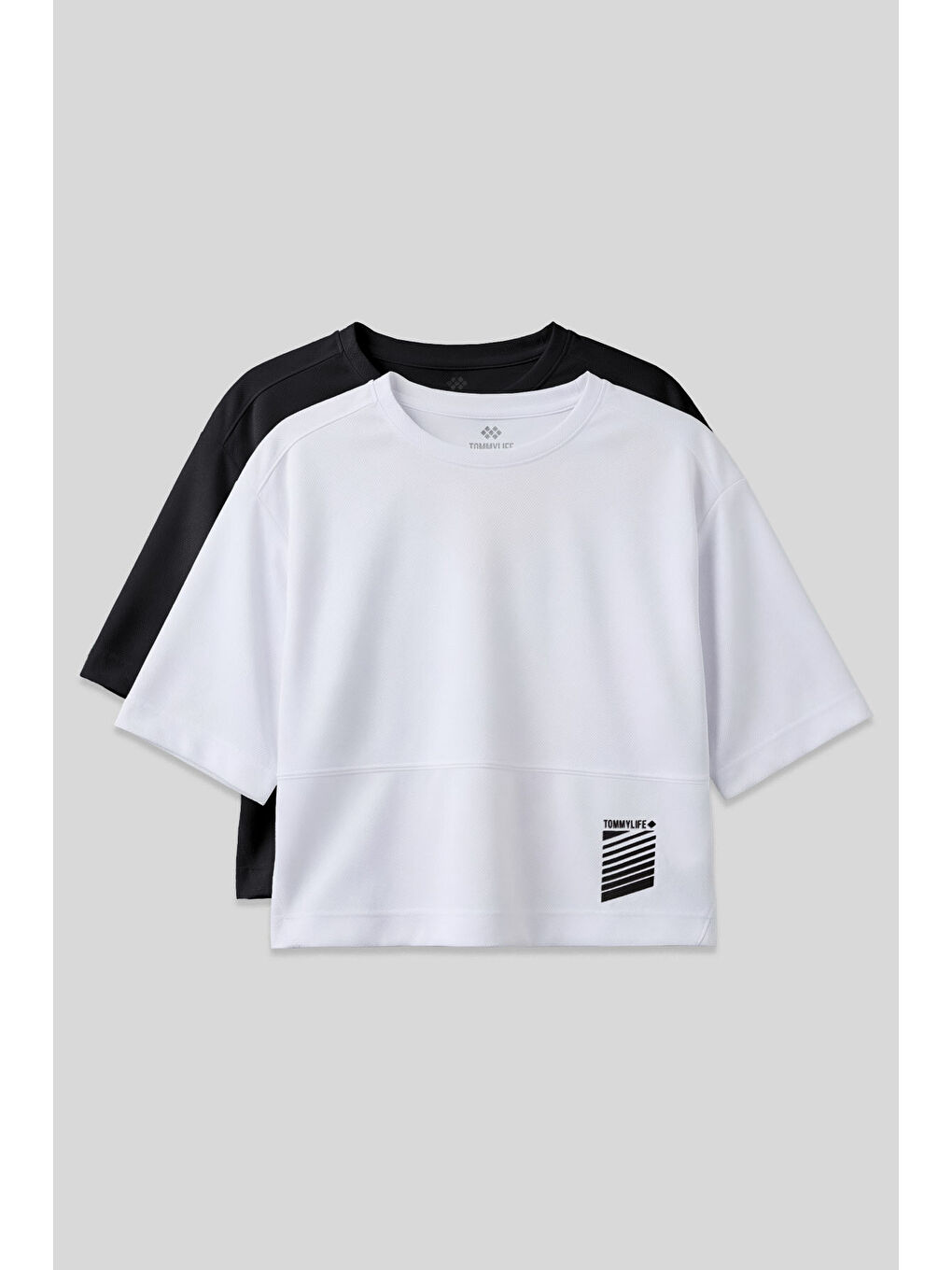 Oversize Fit O Yaka 2li Paket Siyah-Beyaz Kadın T-Shirt - 97284