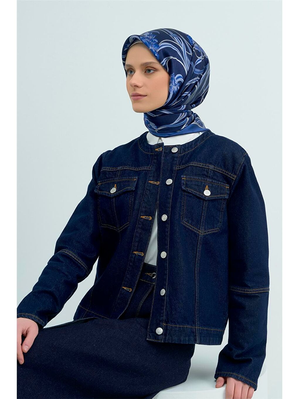 Lacivert Saf İpek Sura Eşarp 9512D 35