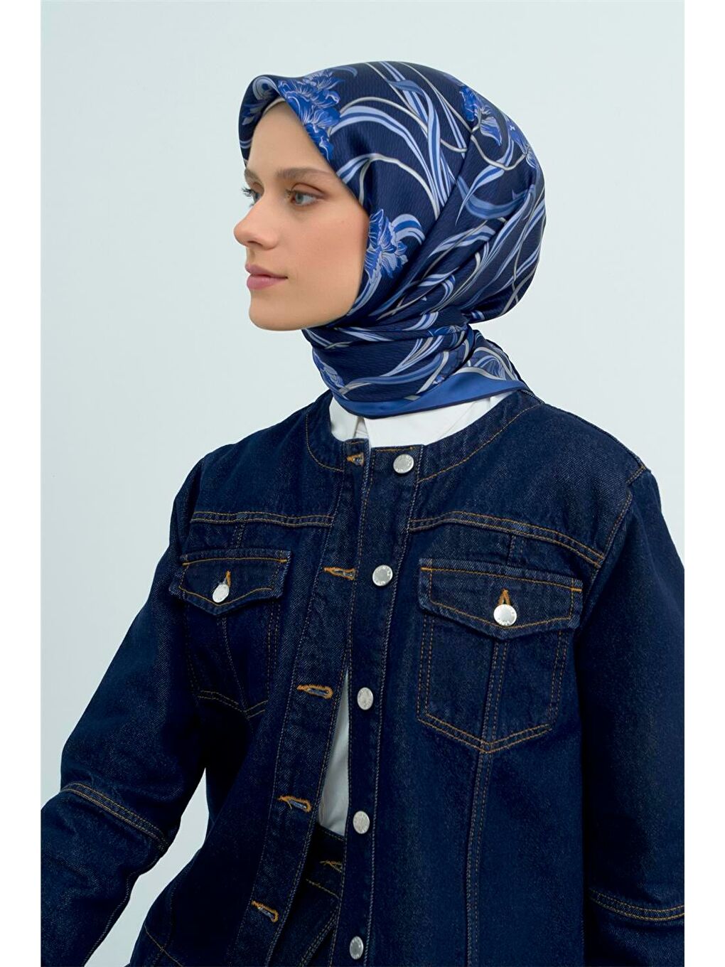 Lacivert Saf İpek Sura Eşarp 9512D 35-1