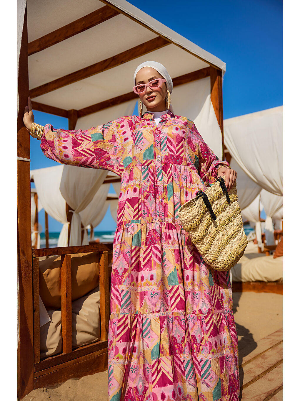 Kadın Zİkzak Desenli Elbise Fuşya-2