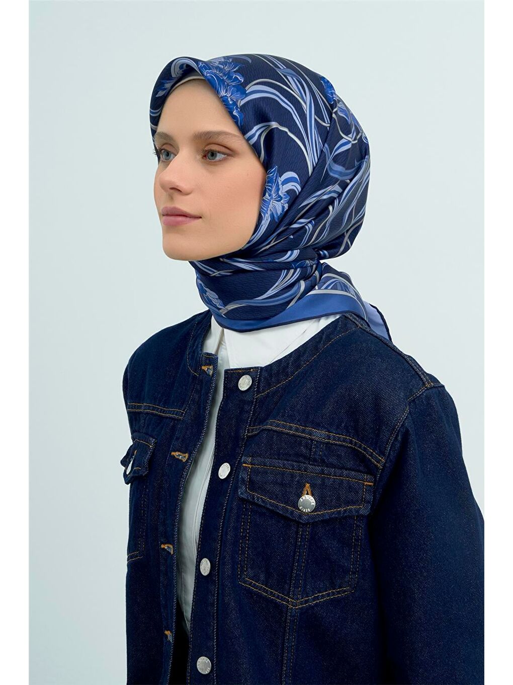 Lacivert Saf İpek Sura Eşarp 9512D 35-2