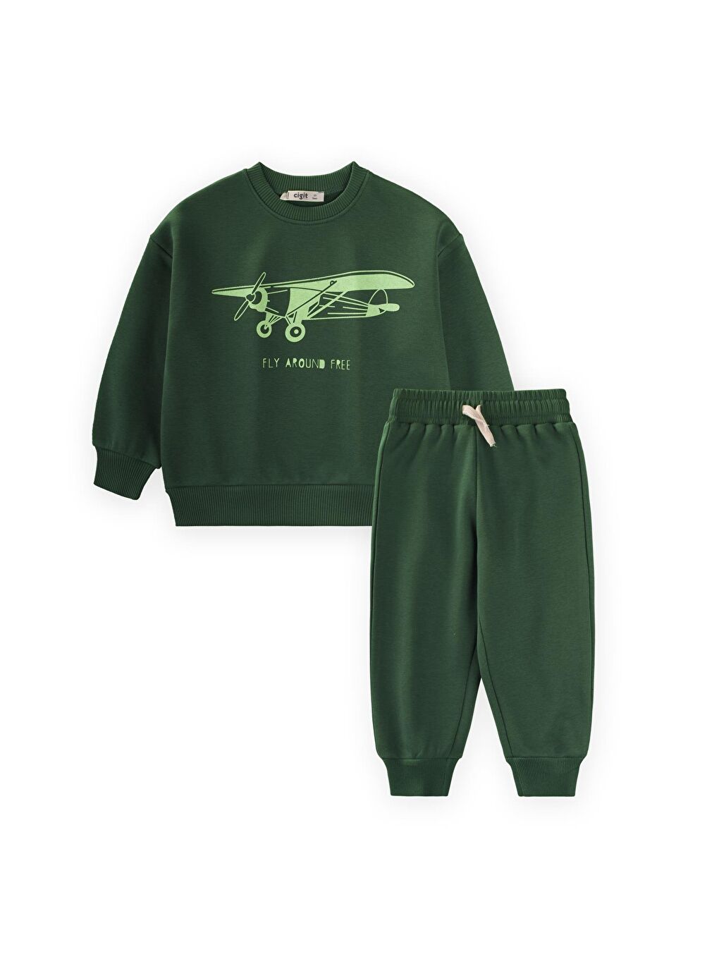 Planör Baskılı Sweatshirt Takım 2-10 Yaş Haki Yeşil