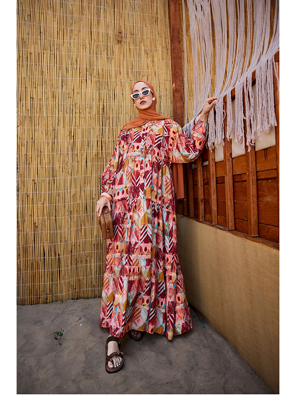 Kadın Zİkzak Desenli Elbise Bordo