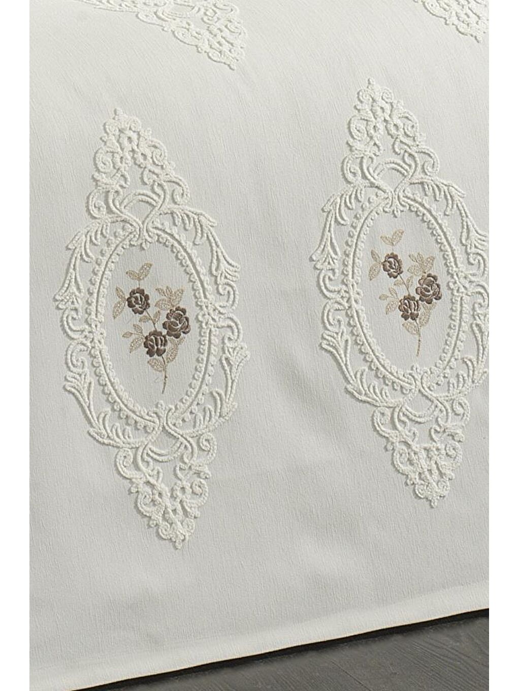 Gardenlove Nakışlı Şönil 7 Parça Gelin Seti Bej-5