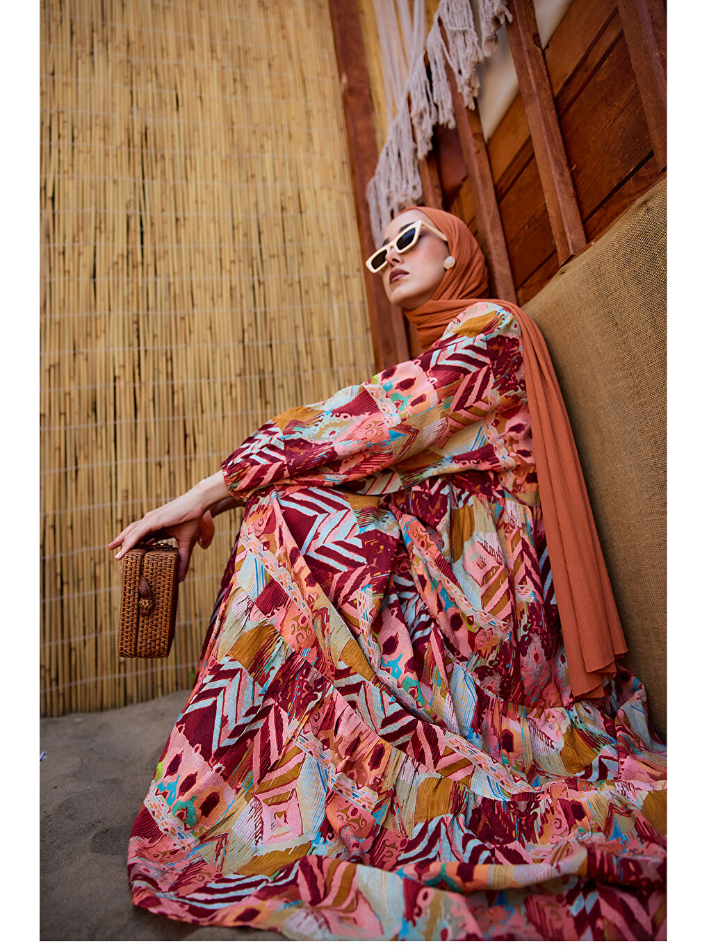 Kadın Zİkzak Desenli Elbise Bordo-1