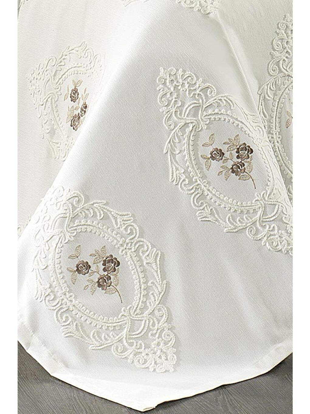 Gardenlove Nakışlı Şönil 7 Parça Gelin Seti Bej-6