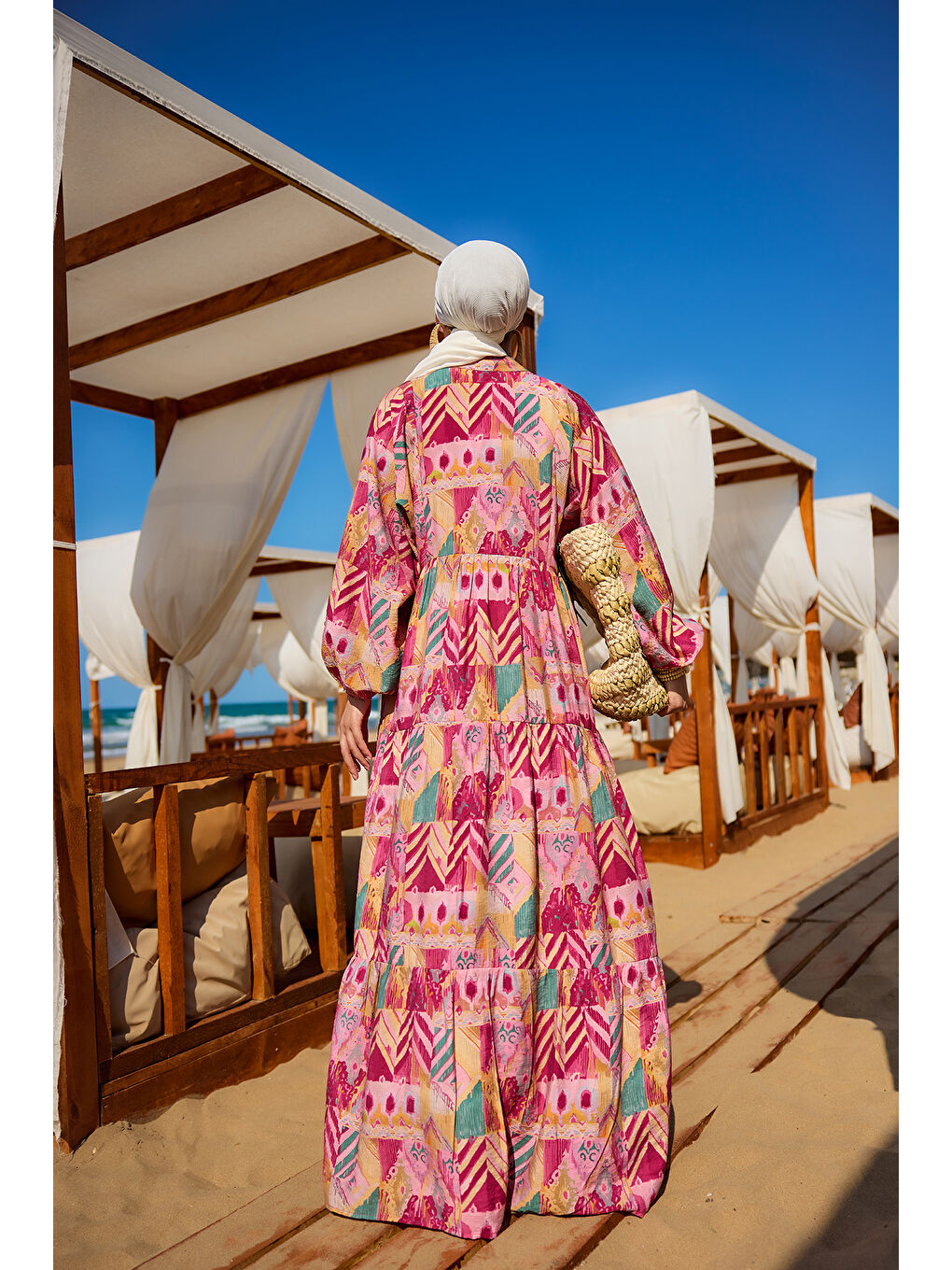 Kadın Zİkzak Desenli Elbise Fuşya-3