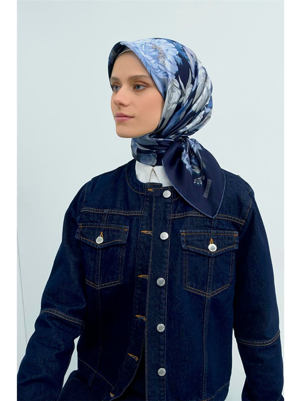 Lacivert Saf İpek Twill Eşarp 9516D 06-1