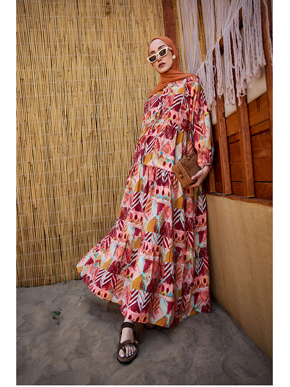 Kadın Zİkzak Desenli Elbise Bordo-2