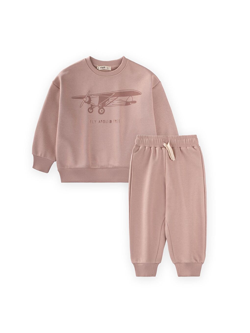 Planör Baskılı Sweatshirt Takım 2-10 Yaş Bej