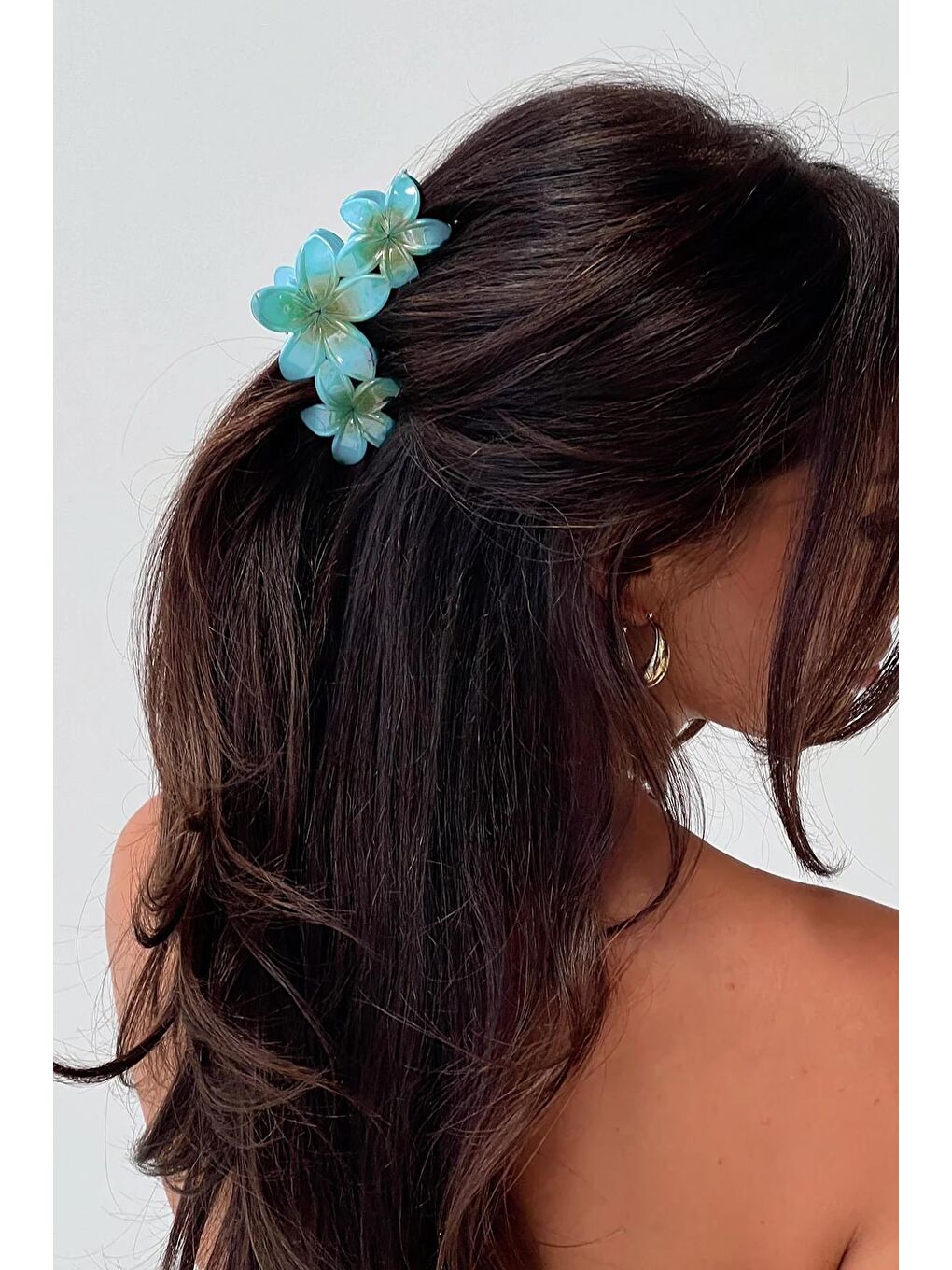 Mavi Üçlü Çiçekli Mandal Saç Tokası