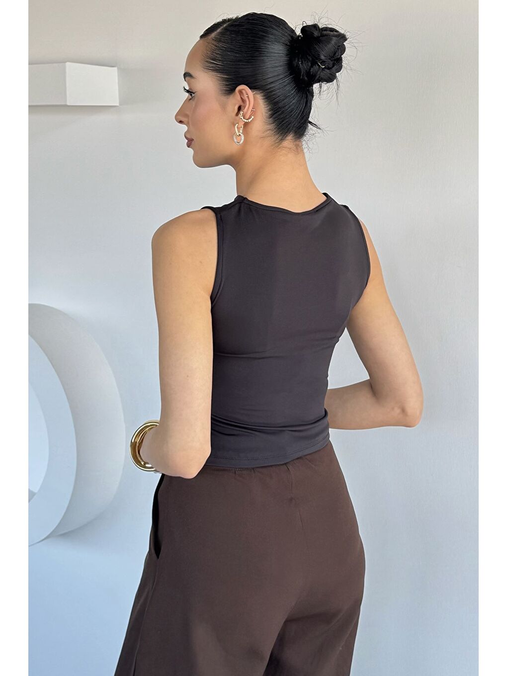 Siyah Kadın Yan Büzgü Detaylı Elastanlı Bluz-3