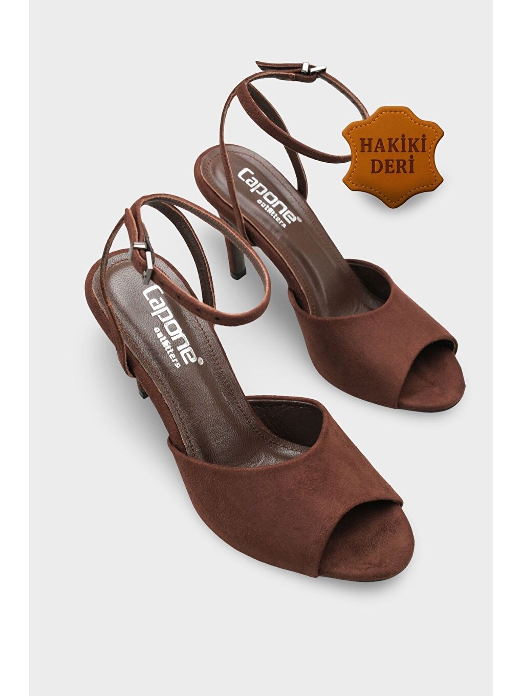 Kahverengi Kenna Hakiki Deri Astarlı Yuvarlak Burunlu Orta Topuklu Bilekten Bantlı Kadın Ayakkabı