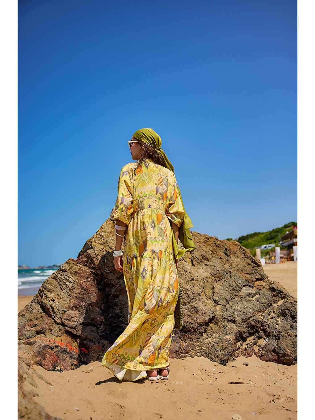 Kadın Zİkzak Desenli Elbise Sarı-4