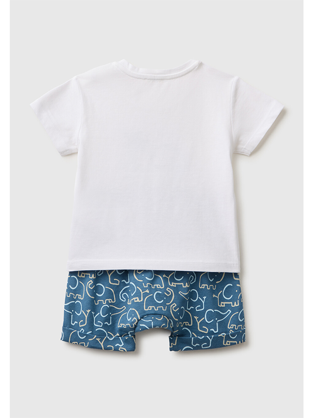Bebek Koyu Mavi Önü Baskılı Bisiklet Yaka T-Shirt ve Lastikli Şort Takımı-1