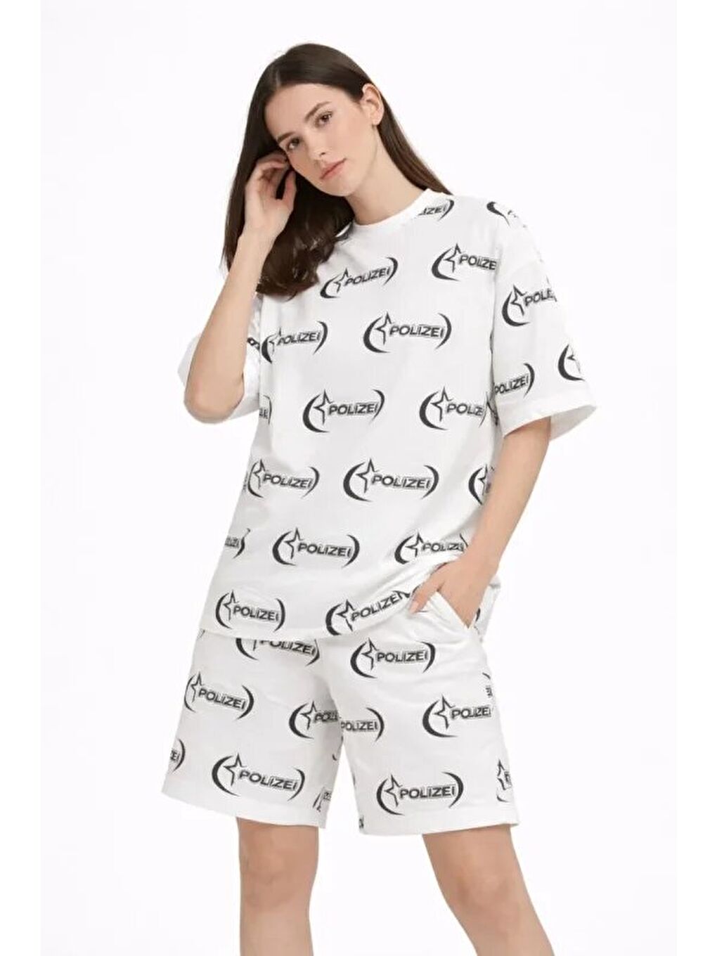 Oversize Ön Ve Arka Baskılı Tişört Şort Takım Rahat Kalıp Yazlık Günlük Kombin - Beyaz
