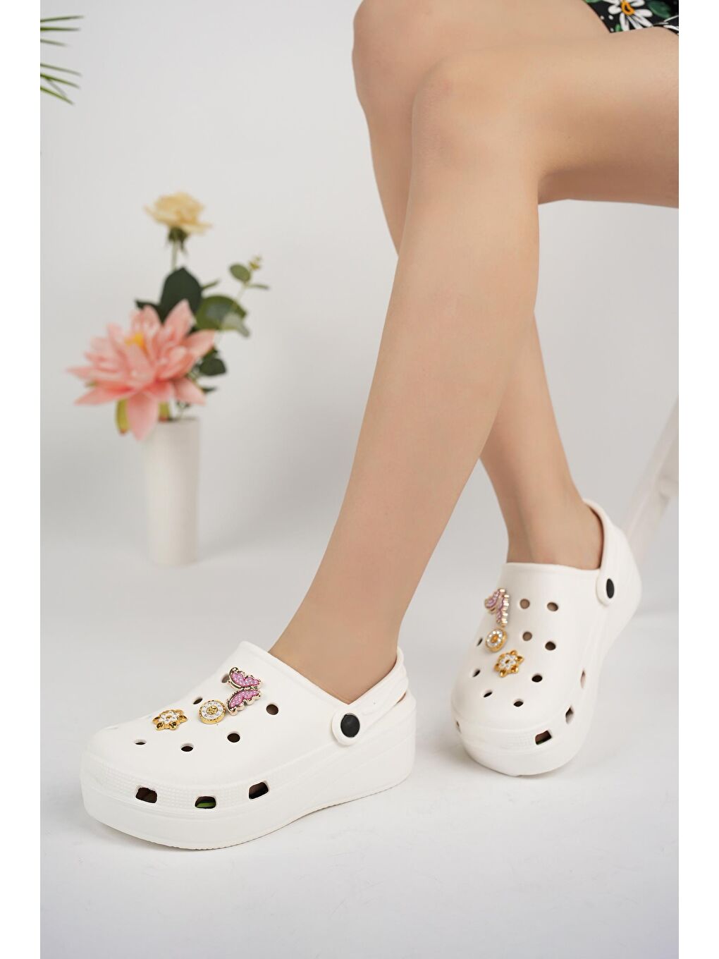 Beyaz CRX-TAŞLI Kadın Terlik Plaj Deniz Havuz Terliği