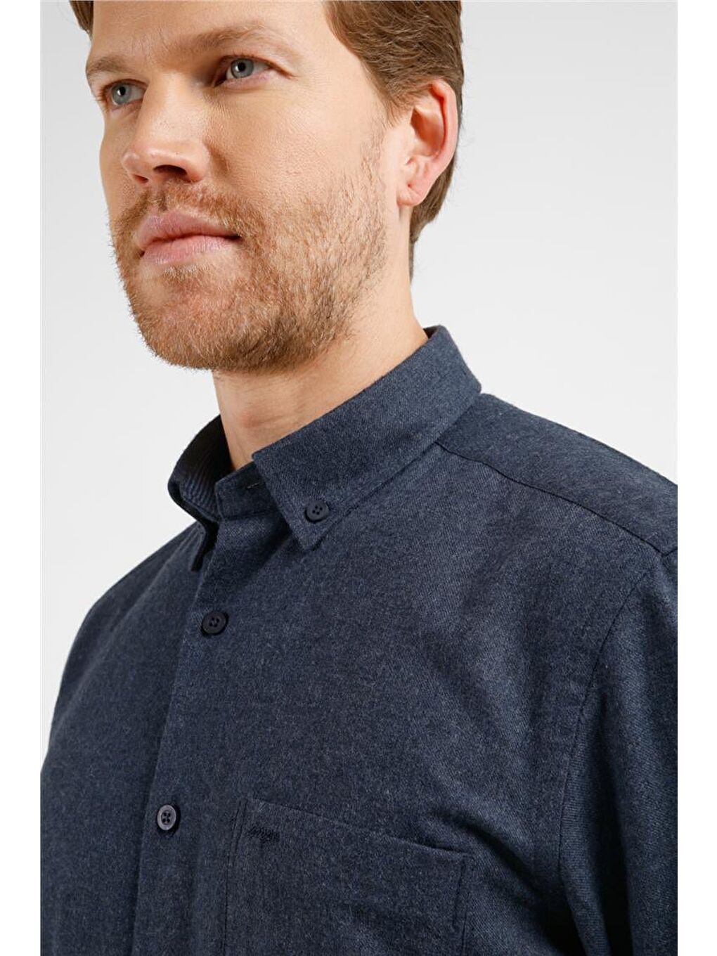 Lacivert Düğmeli Yaka Uzun Kol Cepli Comfort Fit Pamuklu Gömlek 1004255234-3