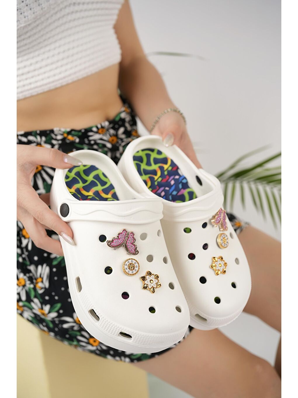 Beyaz CRX-TAŞLI Kadın Terlik Plaj Deniz Havuz Terliği-1