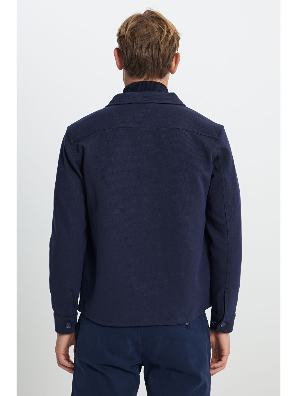 Erkek Lacivert Standart Fit Normal Kesim Gömlek Yaka Pamuklu Mont-5