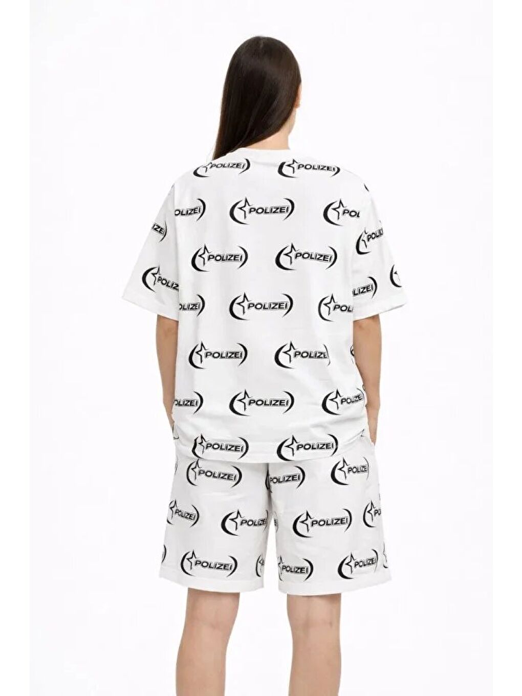 Oversize Ön Ve Arka Baskılı Tişört Şort Takım Rahat Kalıp Yazlık Günlük Kombin - Beyaz-3