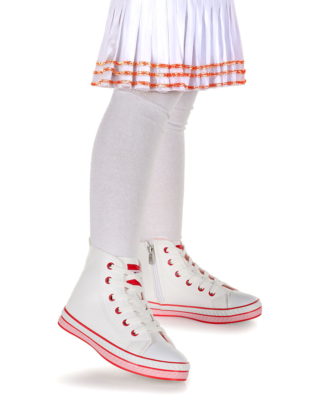 Beyaz Pant Günlük Bağcıklı Fermuarlı Kız Çocuk Bot Ayakkabı-2