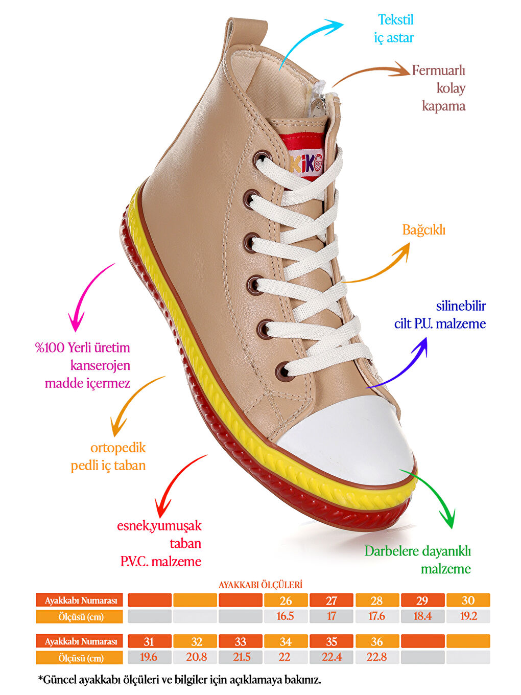 Bej Pant Günlük Bağcıklı Fermuarlı Kız Çocuk Bot Ayakkabı-1