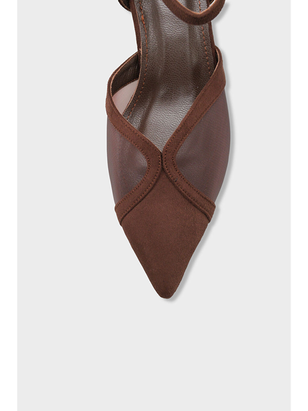 Kahverengi Kathryn Hakiki Deri Astarlı Sivri Burunlu Orta Topuklu Fileli Arkası Açık Kadın Ayakkabı-3
