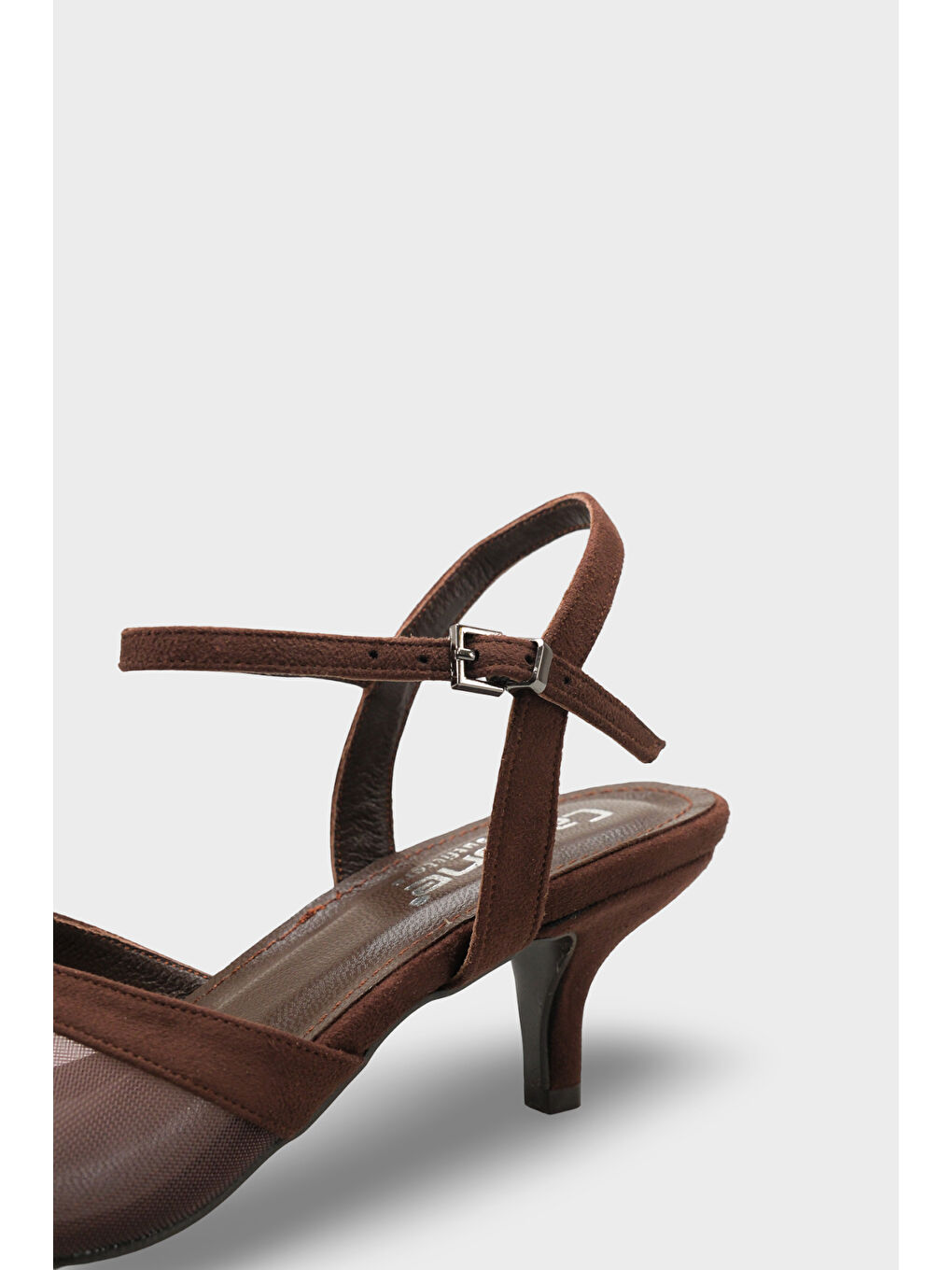 Kahverengi Kathryn Hakiki Deri Astarlı Sivri Burunlu Orta Topuklu Fileli Arkası Açık Kadın Ayakkabı-4