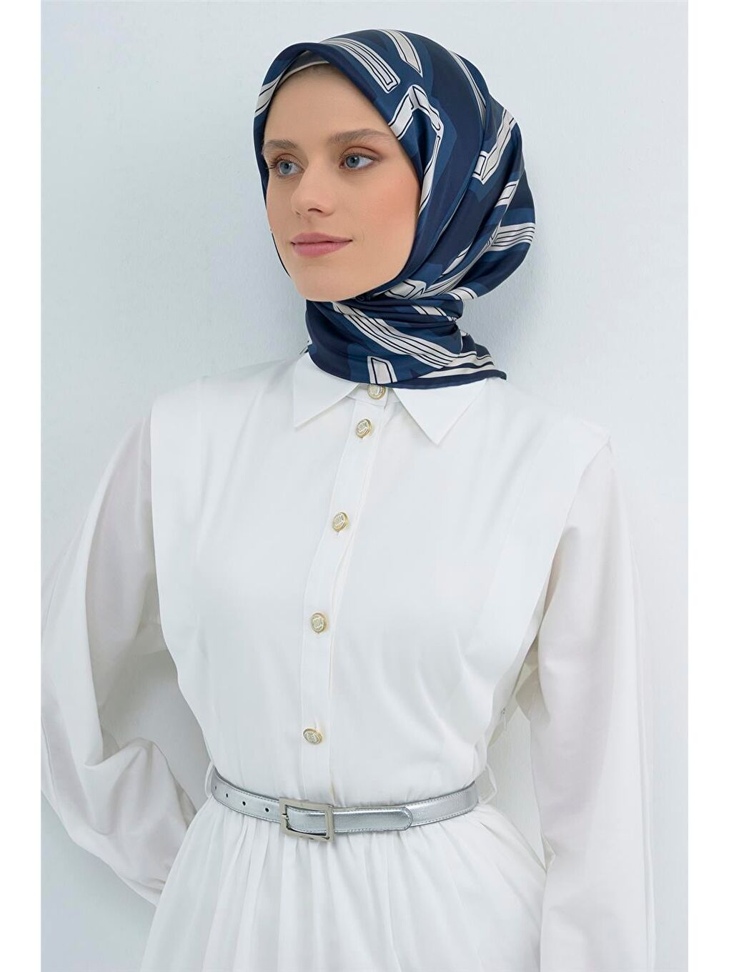 Lacivert Saf İpek Twill Eşarp 9547D 84