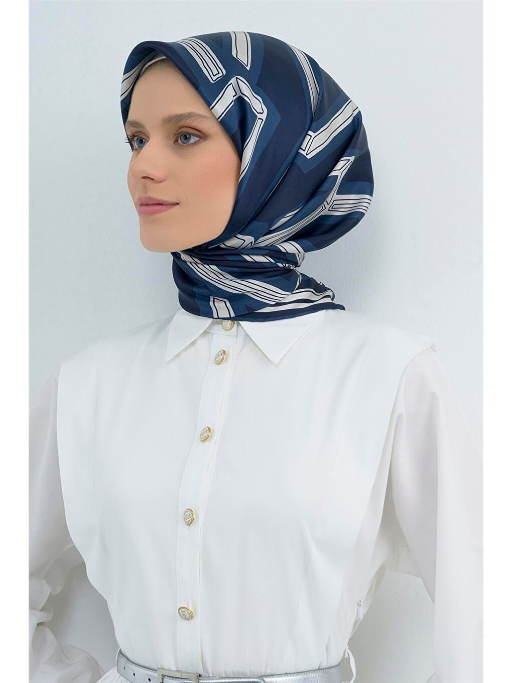 Lacivert Saf İpek Twill Eşarp 9547D 84-2