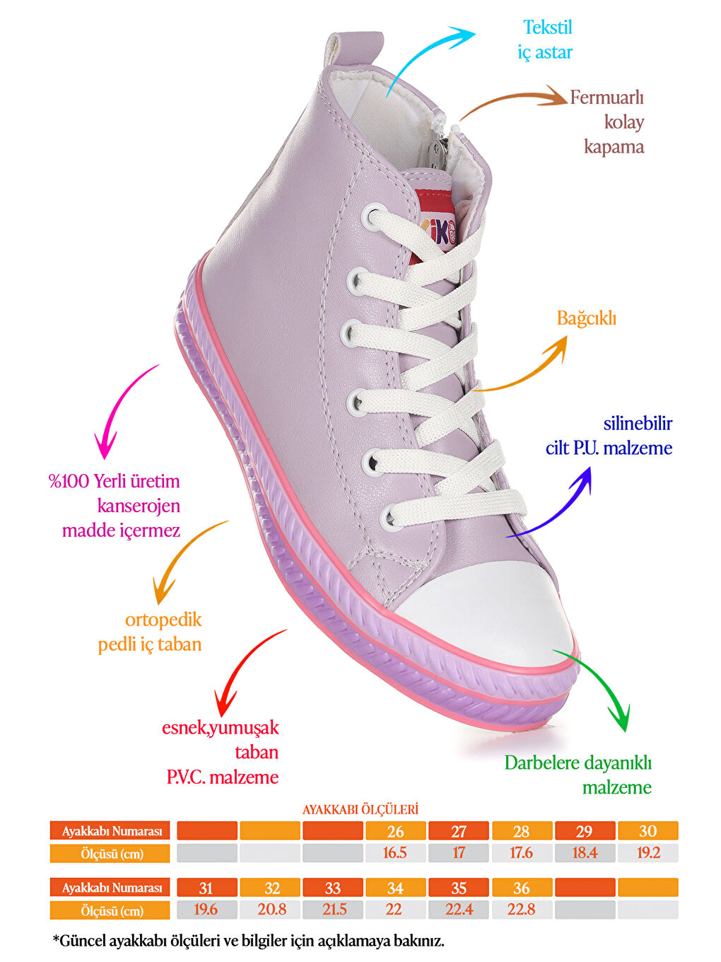 Lila Pant Günlük Bağcıklı Fermuarlı Kız Çocuk Bot Ayakkabı-1