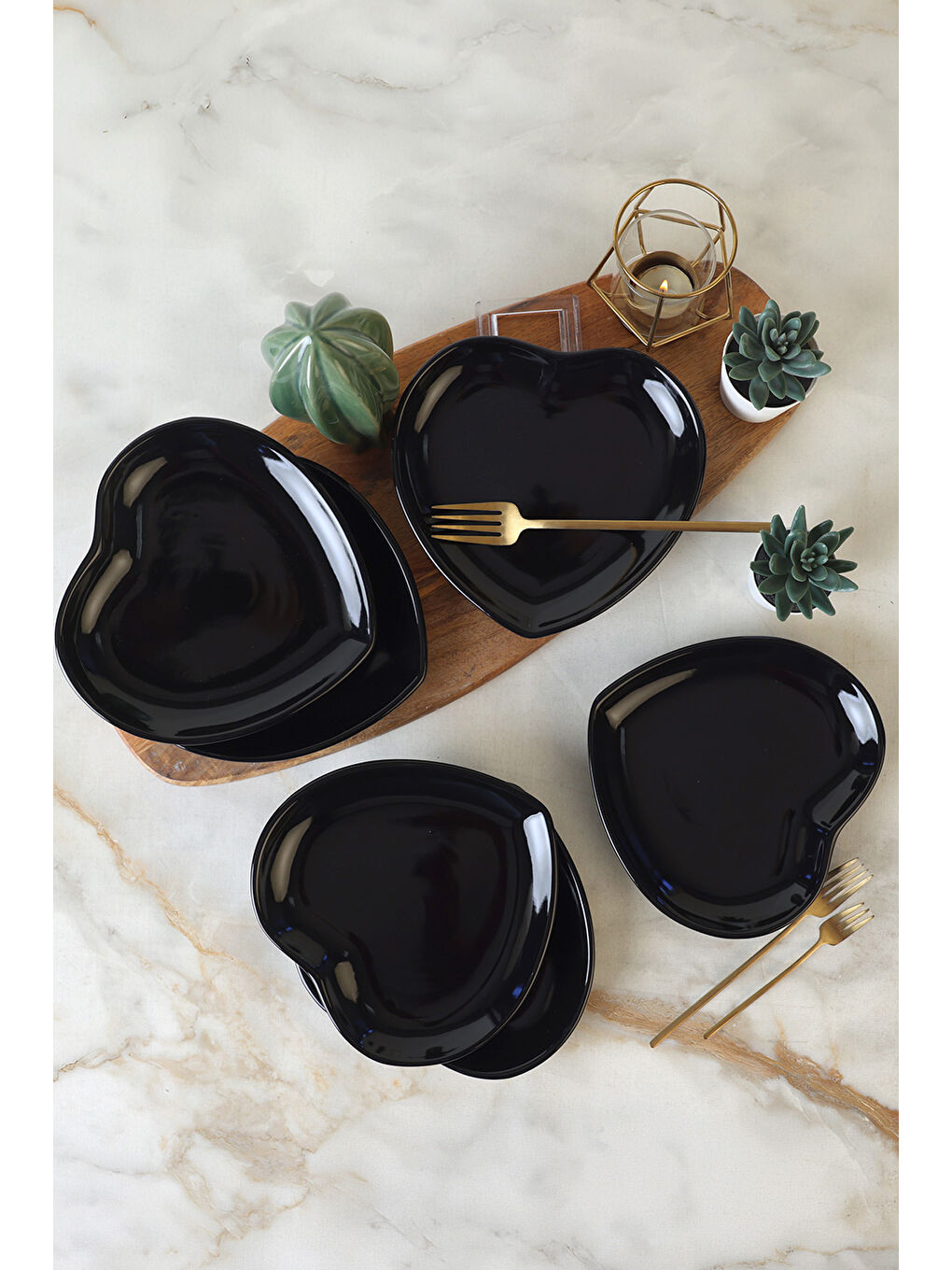 Siyah Kalp Pasta Tabağı 20 Cm 6 Adet-1