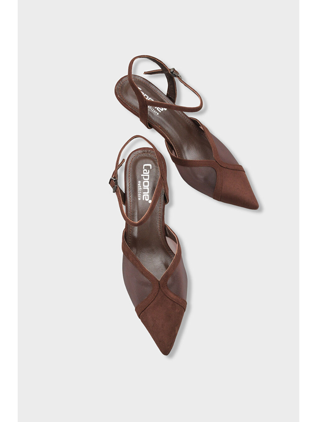 Kahverengi Kathryn Hakiki Deri Astarlı Sivri Burunlu Orta Topuklu Fileli Arkası Açık Kadın Ayakkabı-6