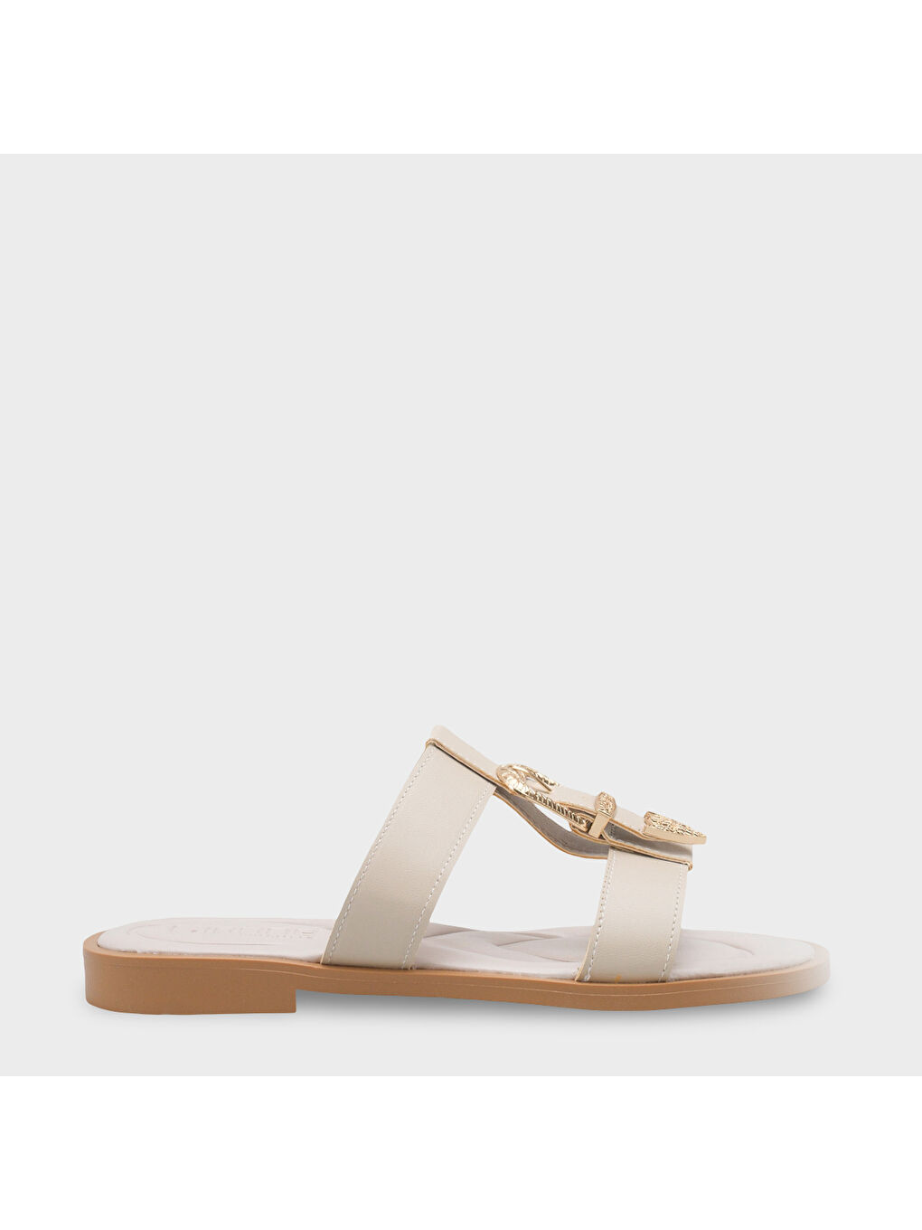 Bej Brynn Metal Tokalı Düz Topuklu Kadın Terlik