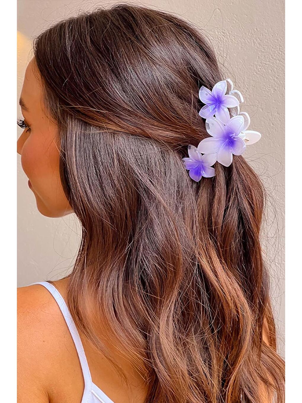 Lila Üçlü Çiçekli Mandal Saç Tokası-2