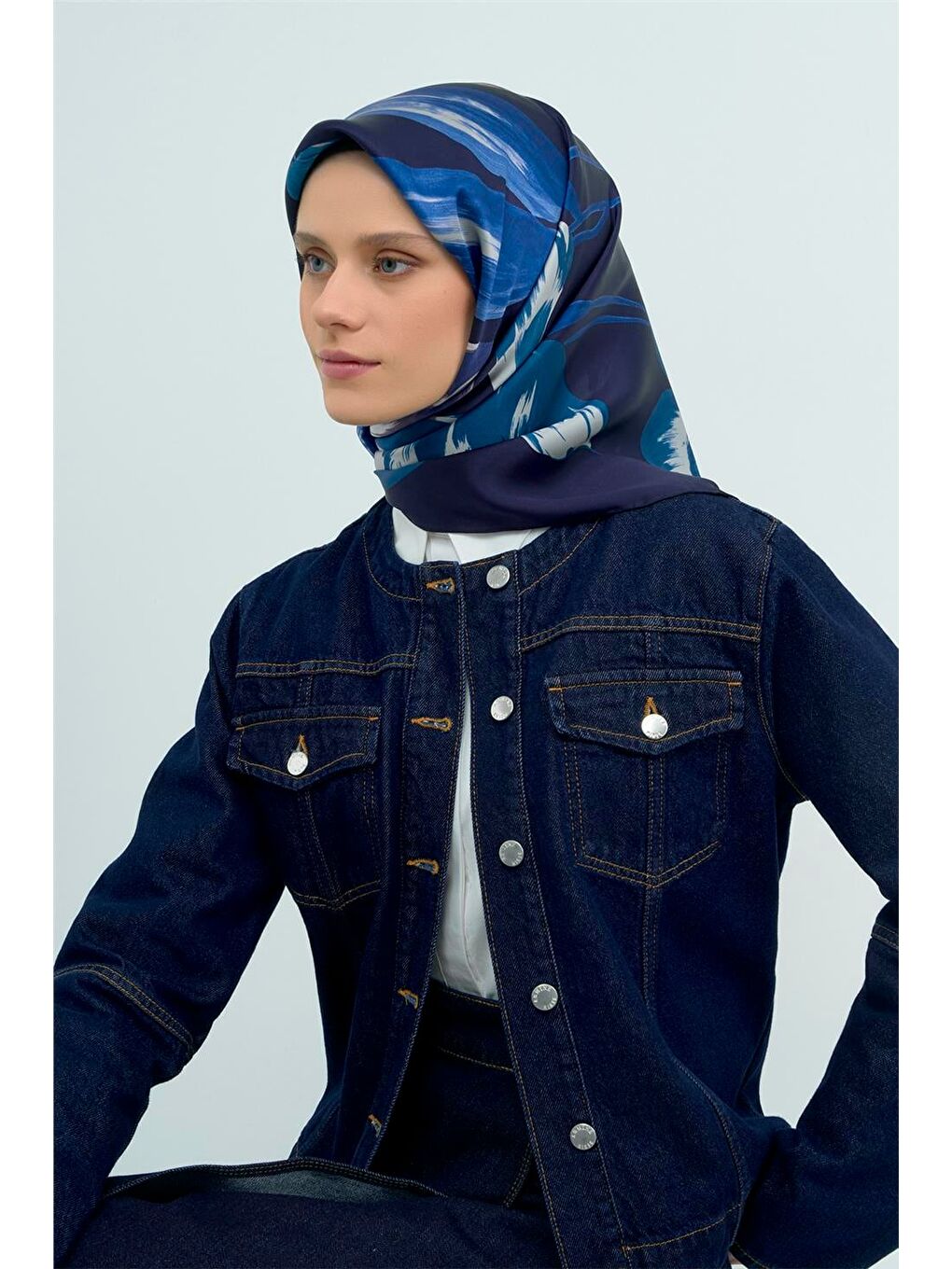 Lacivert Saf İpek Twill Eşarp 9506D 32-1