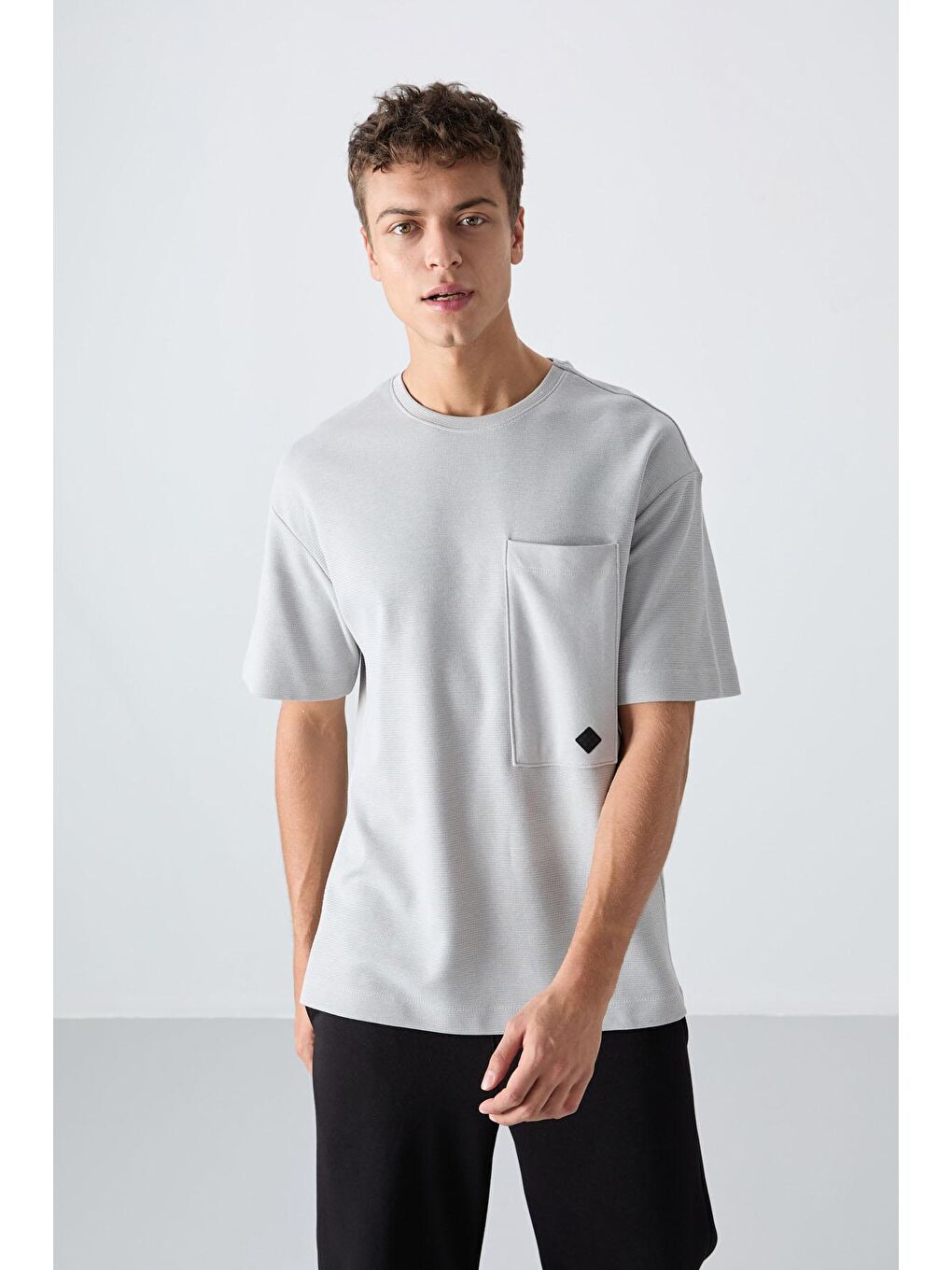 TOMMYLIFE Taş Pamuklu Kalın Yüzeyi Dokulu Oversize Fit Basic Erkek T-Shirt - 88341