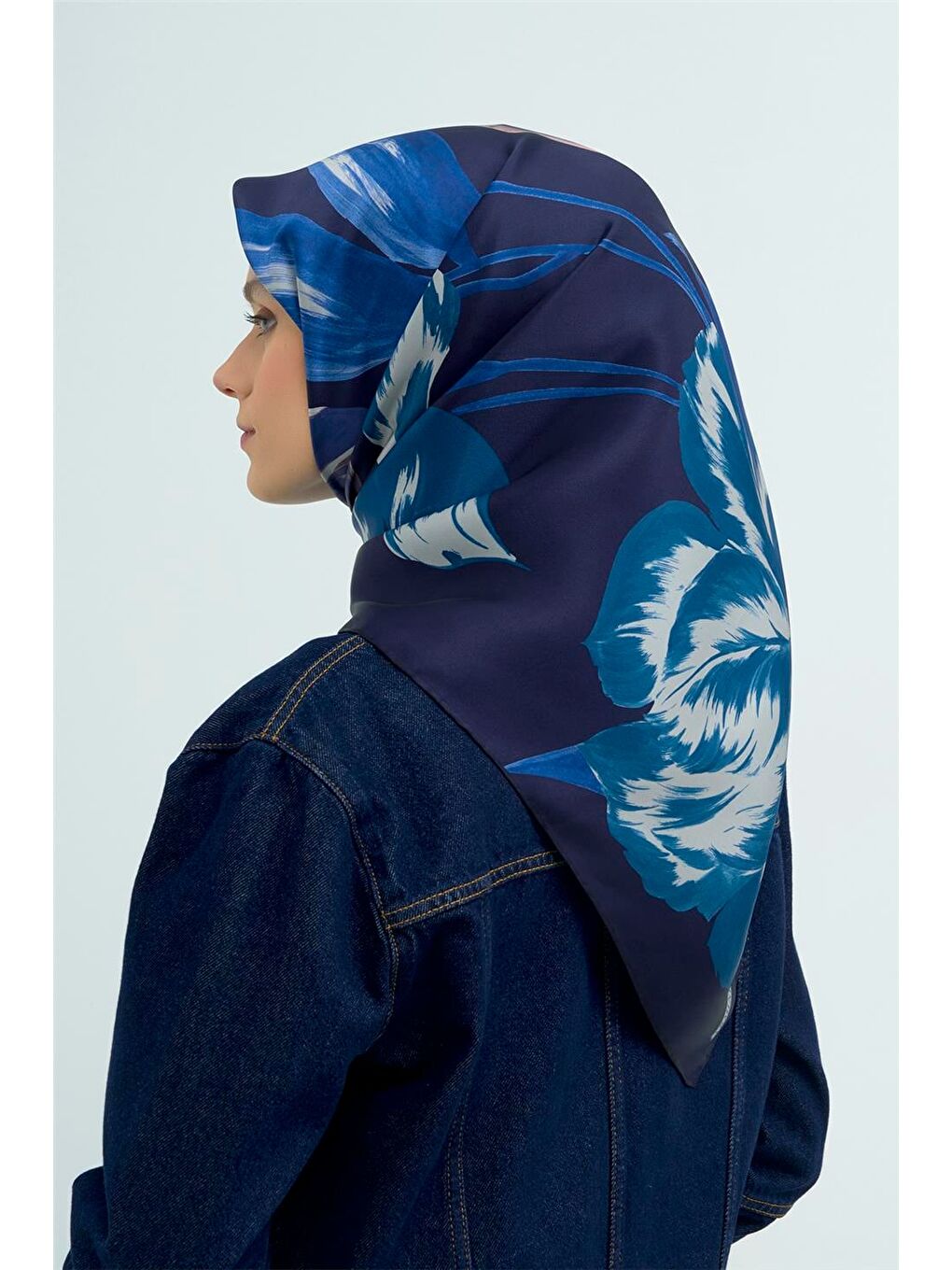 Lacivert Saf İpek Twill Eşarp 9506D 32-2
