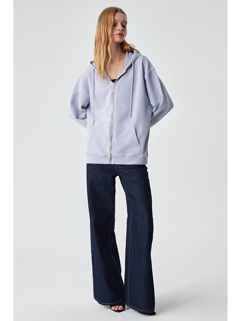 Nısporenı Kadın Oversize Fit Kapüşonlu %100 Organik Pamuk 3 İplik Lila Sweatshirt-1