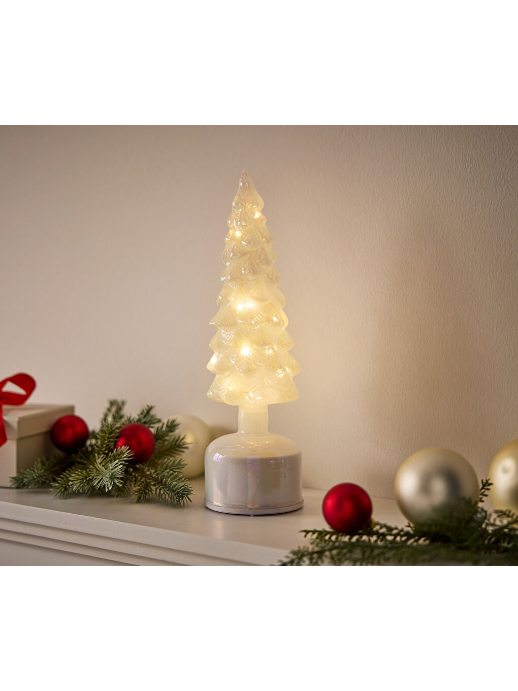 Renksiz LED’li Döner Dekoratif Ağaç, Cam, Küçük