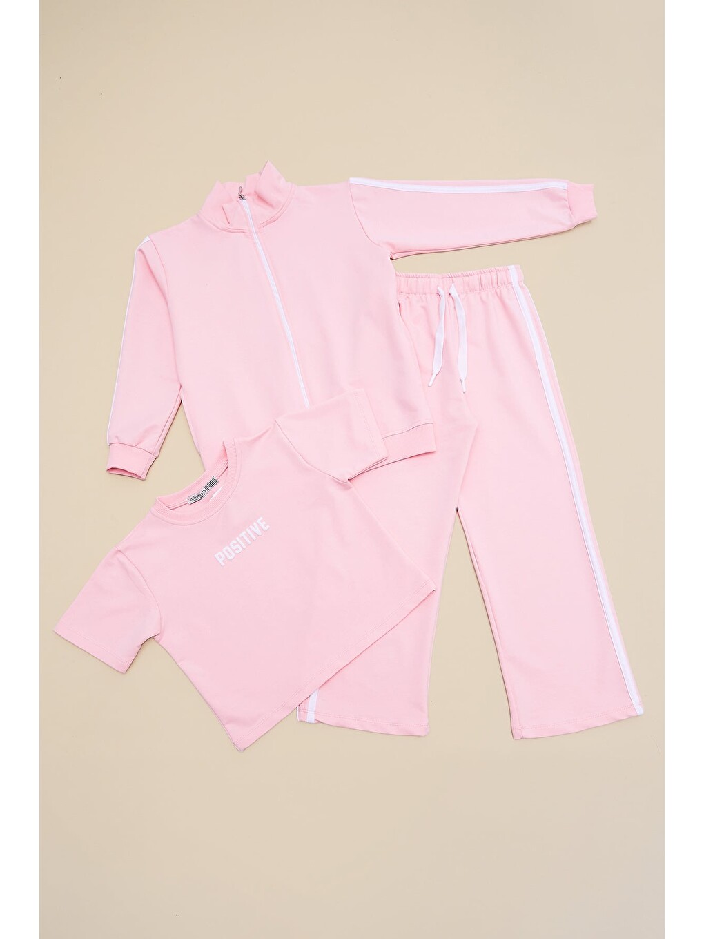 Pembe Şeritli Positive Baskılı Kız Çocuk 3 Lü Takım-3