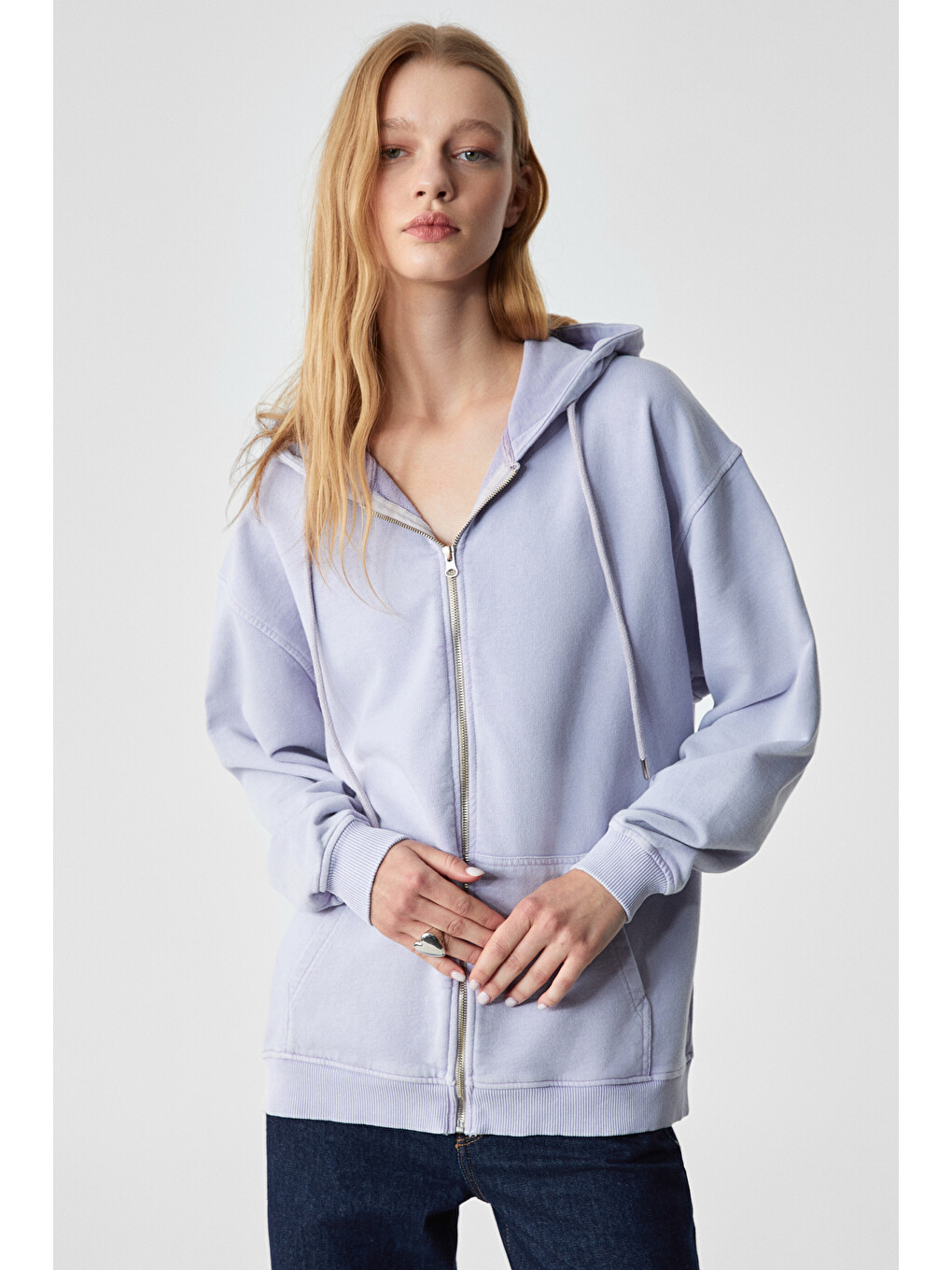 Nısporenı Kadın Oversize Fit Kapüşonlu %100 Organik Pamuk 3 İplik Lila Sweatshirt-2