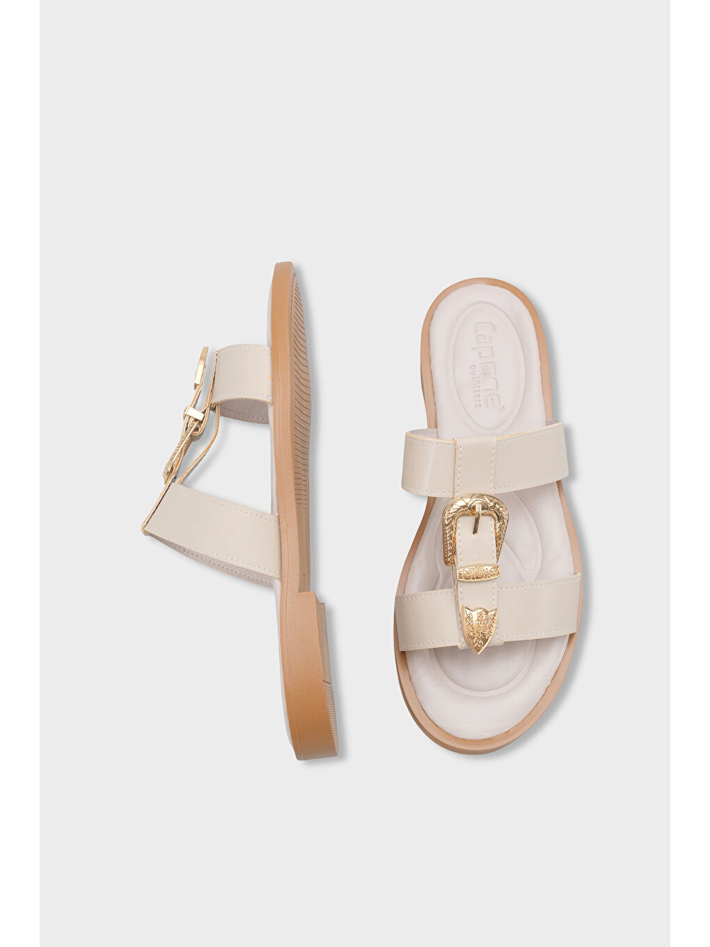 Bej Brynn Metal Tokalı Düz Topuklu Kadın Terlik-4